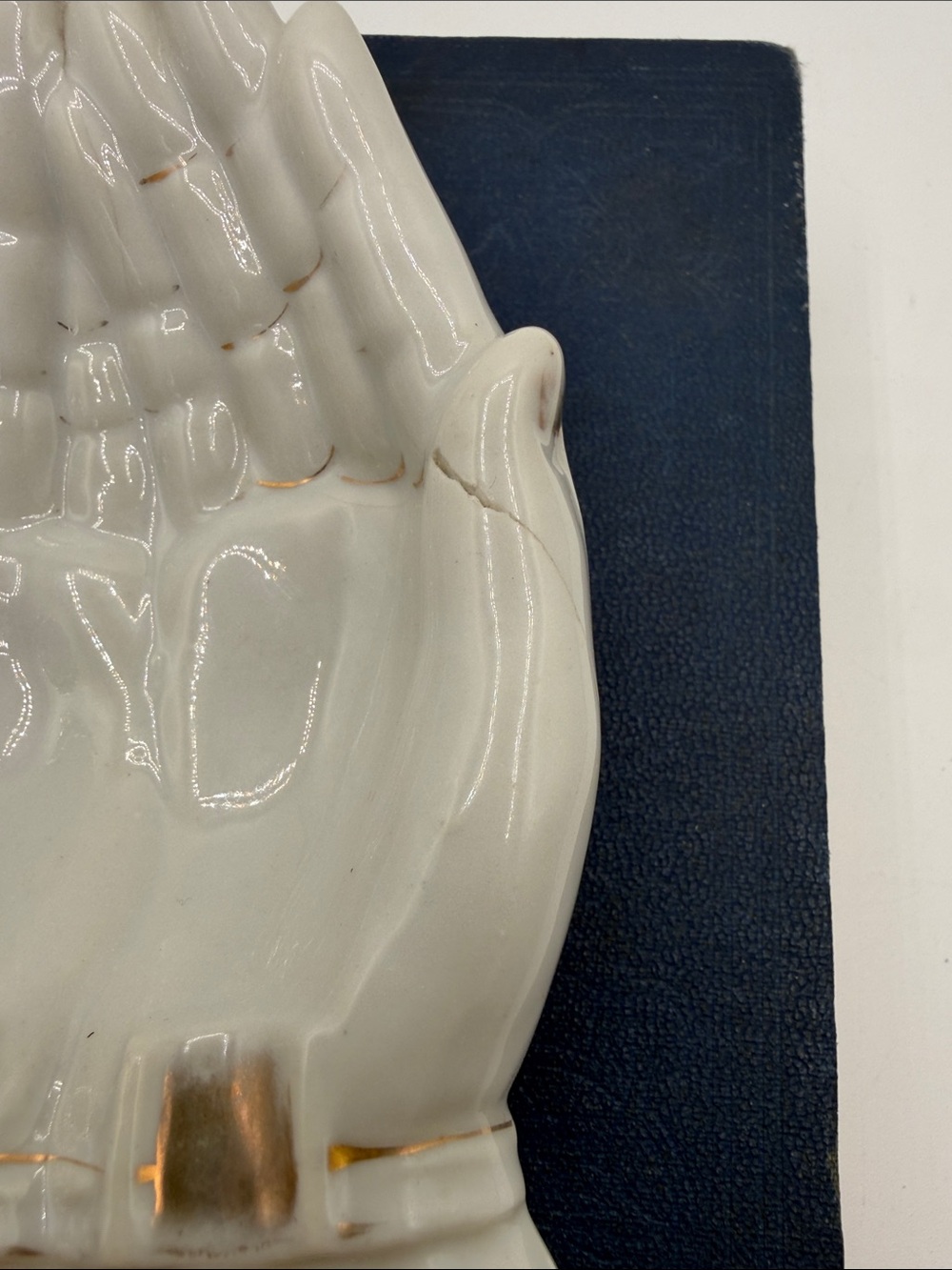 White Ceramic Hand Dish with Gold Accents - Picture 2 of 4